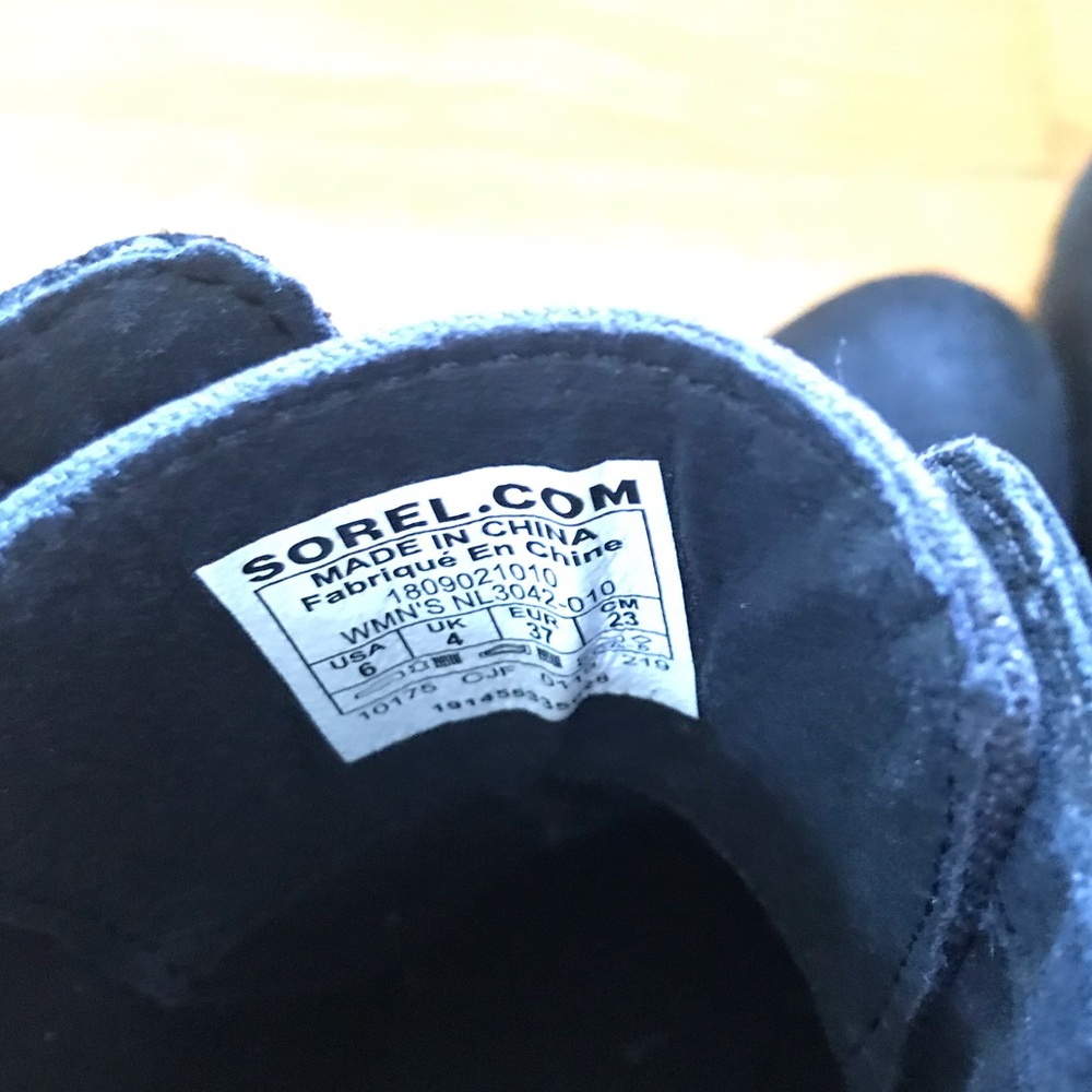 Sorel Emelie Conquest Waterproof Black Boots size 6 Moto Combat Leather Canvas - Picture 3 of 6